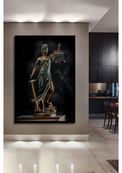 Themis Gözü Kapalı Bir Elinde Kılıç Bir Elinde Terazi Adalet Heykeli Çerçeve Görünümlü Duvar Tablo