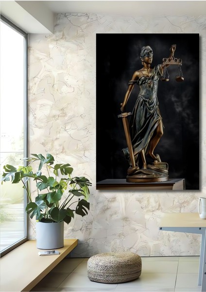 Themis Gözü Kapalı Bir Elinde Kılıç Bir Elinde Terazi Adalet Heykeli Çerçeve Görünümlü Duvar Tablo