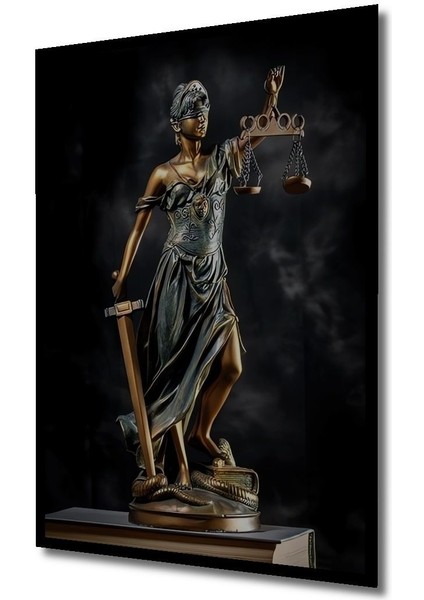 Themis Gözü Kapalı Bir Elinde Kılıç Bir Elinde Terazi Adalet Heykeli Çerçeve Görünümlü Duvar Tablo
