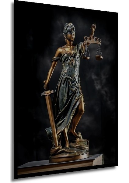 Themis Gözü Kapalı Bir Elinde Kılıç Bir Elinde Terazi Adalet Heykeli Çerçeve Görünümlü Duvar Tablo