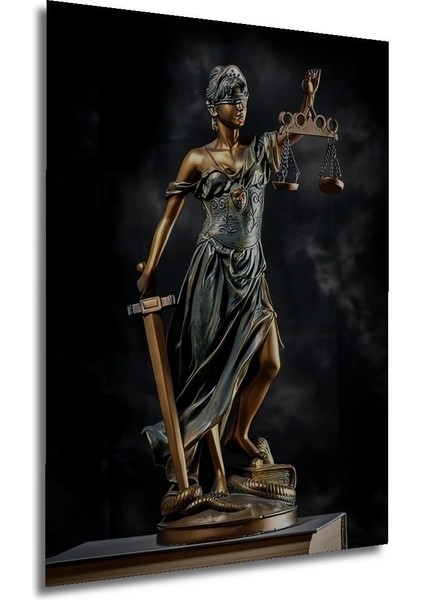 Themis Gözü Kapalı Bir Elinde Kılıç Bir Elinde Terazi Adalet Heykeli Çerçeve Görünümlü Duvar Tablo