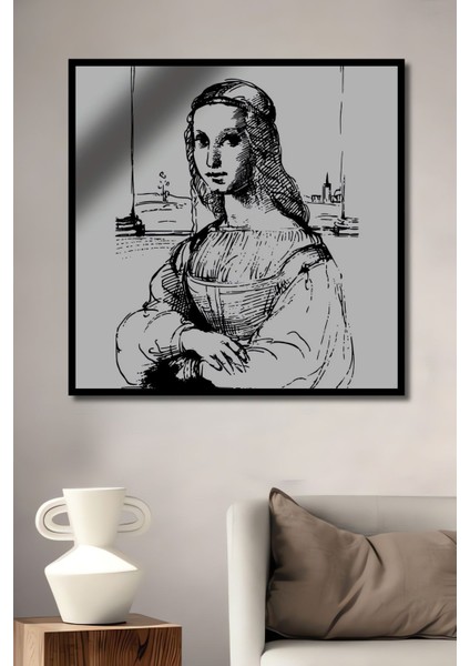 Ahşap Karakalem Mona Lisa Desenli Mdf Tablo Yüksek Kaliteli Çerçeve Görünümlü Dikey Duvar Tablo