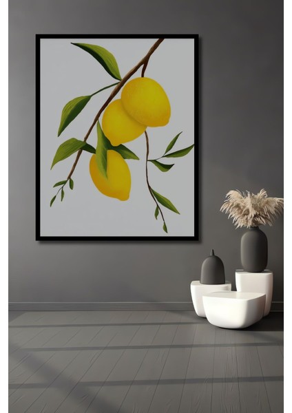 Ahşap Limon Duvar Tablosu Tablo Dijital Uv Çerçeve Görünümlü Dikey Duvar Dekorasyon Tablosu