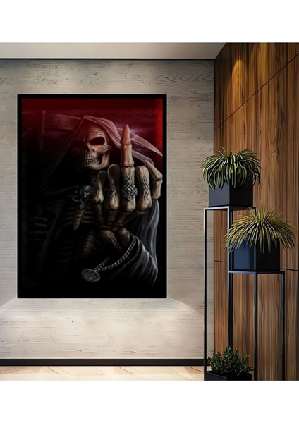 Ahşap 5d Elmas Boyama Görünümlü Değişenli Halloween Iskelet Tablosu Çerçeve Görünümlü Duvar Tablo