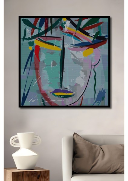 Ahşap Sanat Soyut Yüz Elmas Mozaik Tablo / Hobi / Mozaik Puzzle Çerçeve Görünümlü Dikey Duvar Tablo