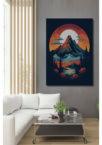 Dekoratif Dikey Dağ Manzarası Sanat Duvar Tablo Ahşap Dikdörtgen Tablo