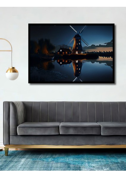 Dekoratif Su Değirmeni Manzaralı Ahşap Tablo Şık Yatay Duvar Dekorasyon Tablosu fiyatları