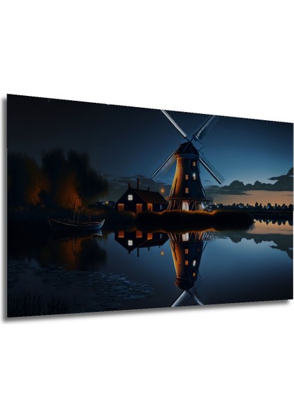 Dekoratif Su Değirmeni Manzaralı Ahşap Tablo Şık Yatay Duvar Dekorasyon Tablosu modelleri