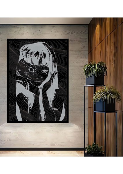 Tomie Junji Ito Korku Manga Soyut Ses Dalgaları Tablo Çerçeve Görünümlü Dikey Duvar Tablo