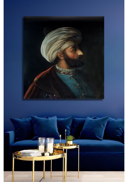 Dekoratif Dikey Fatih Sultan Mehmet Duvar Tablo Ahşap Dikdörtgen Tablo