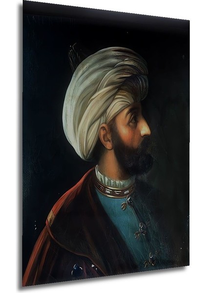 Dekoratif Dikey Fatih Sultan Mehmet Duvar Tablo Ahşap Dikdörtgen Tablo