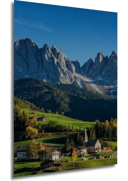 Dekoratif Dikey Dağların Arasındaki Kasaba Duvar Tablo Ahşap Dikdörtgen Tablo modelleri