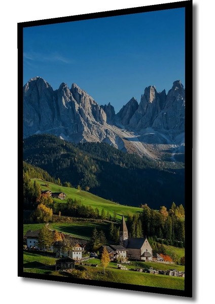 Dekoratif Dikey Dağların Arasındaki Kasaba Duvar Tablo Ahşap Dikdörtgen Tablo indirimleri