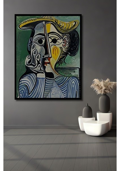 Ahşap Tablo Pablo Picasso Woman With Yellow Hat Duvar Dekorasyon Tablo Moda Çerçeve Görünümlü Tablo