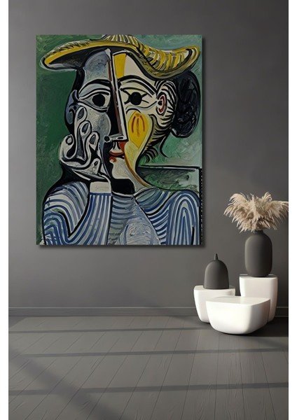 Ahşap Tablo Pablo Picasso Woman With Yellow Hat Duvar Dekorasyon Tablo Moda Çerçeve Görünümlü Tablo