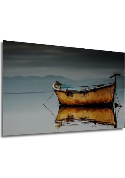 Dekoratif Doğa Manzarası Kayık - Tek Parça Ahşap Tablo Şık Yatay Duvar Dekorasyon Tablosu modelleri