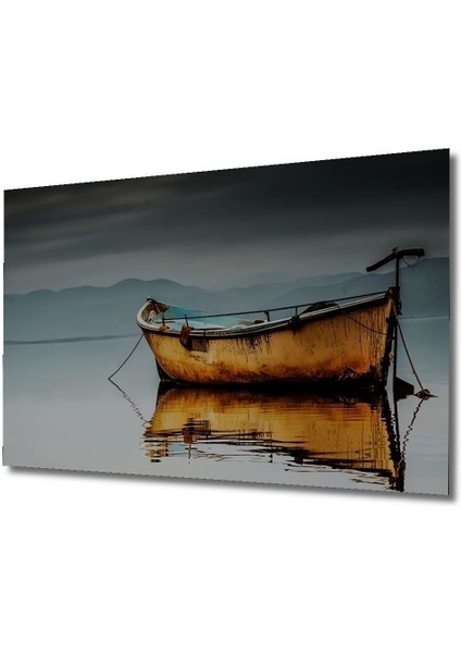 Dekoratif Doğa Manzarası Kayık - Tek Parça Ahşap Tablo Şık Yatay Duvar Dekorasyon Tablosu fırsatları