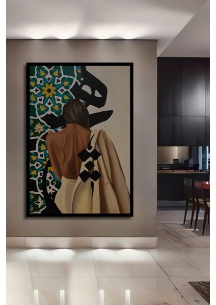 Ahşap Soyut Kadın Motif Görünümlü Yeşil Tablo Çerçeve Görünümlü Dikey Duvar Dekorasyon Tablosu