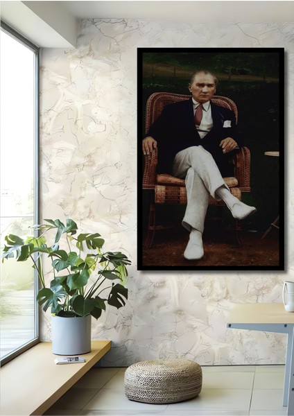 Dekoratif Dikey Mustafa Kemal Atatürk Duvar Tablo Ahşap Dikdörtgen Tablo