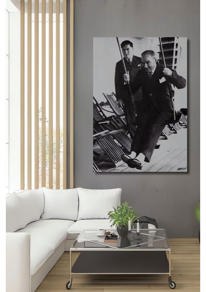 Dekoratif Dikey Atatürk Duvar Tablo Ahşap Dikdörtgen Tablo