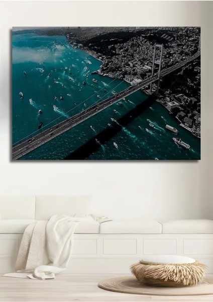 Dekoratif Yatay Kuş Bakışı Boğaz Manzara Duvar Tablo Ahşap Dikdörtgen Tablo fiyatları