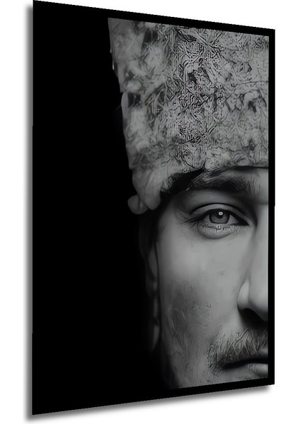 Mustafa Kemal Atatürk Yarım Portre Dikey Ahşap Tablo Çerçeve Görünümlü Dikey Duvar Dekorasyon Tablo