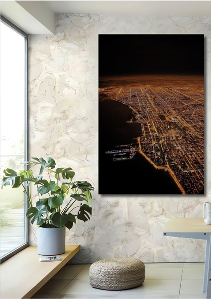 Dekoratif Dikey Kuş Bakışı Şehir Duvar Tablo Ahşap Dikdörtgen Tablo