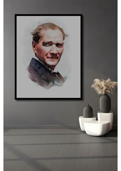 Modern Soyut Atatürk Tablosu Tabloları Örnekleri Modelleri Çerçeve Görünümlü Dikey Duvar Tablo