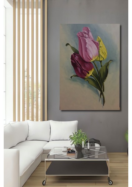 Dekoratif Dikey Çiçekler Sanat Duvar Tablo Ahşap Dikdörtgen Tablo