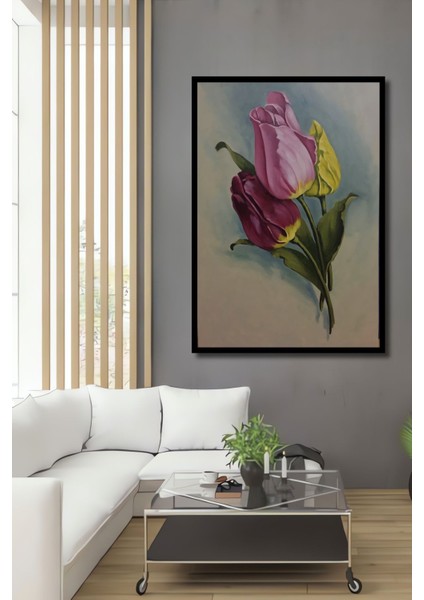Dekoratif Dikey Çiçekler Sanat Duvar Tablo Ahşap Dikdörtgen Tablo