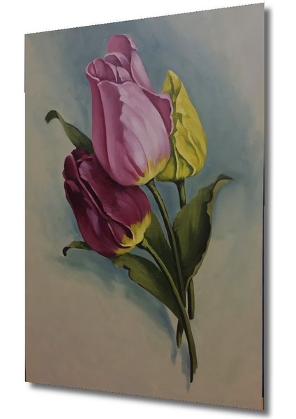Dekoratif Dikey Çiçekler Sanat Duvar Tablo Ahşap Dikdörtgen Tablo