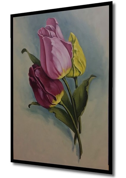 Dekoratif Dikey Çiçekler Sanat Duvar Tablo Ahşap Dikdörtgen Tablo