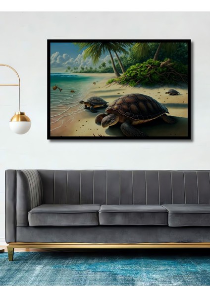 Dekoratif Tropık Ada ve Kaplumbağa Ahşap Tablo Şık Yatay Duvar Dekorasyon Tablosu fiyatları
