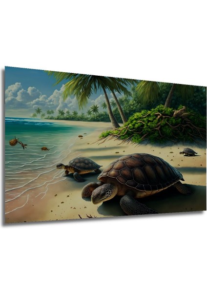 Dekoratif Tropık Ada ve Kaplumbağa Ahşap Tablo Şık Yatay Duvar Dekorasyon Tablosu modelleri