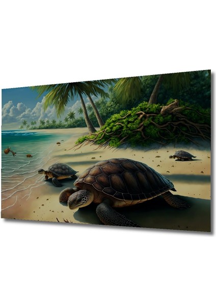Dekoratif Tropık Ada ve Kaplumbağa Ahşap Tablo Şık Yatay Duvar Dekorasyon Tablosu fırsatları