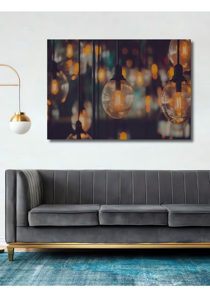 Dekoratif Ampul - Tek Parça Ahşap Tablo Şık Yatay Duvar Dekorasyon Tablosu