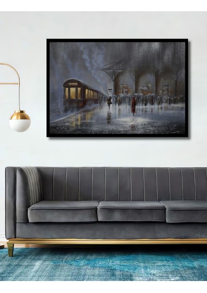 Dekoratif Ahşap Gri Yağmurlu Gece Tablosu Şık Yatay Duvar Dekorasyon Tablosu fiyatları