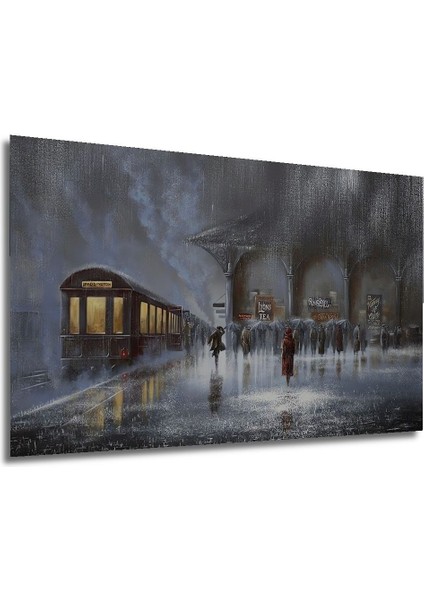 Dekoratif Ahşap Gri Yağmurlu Gece Tablosu Şık Yatay Duvar Dekorasyon Tablosu modelleri