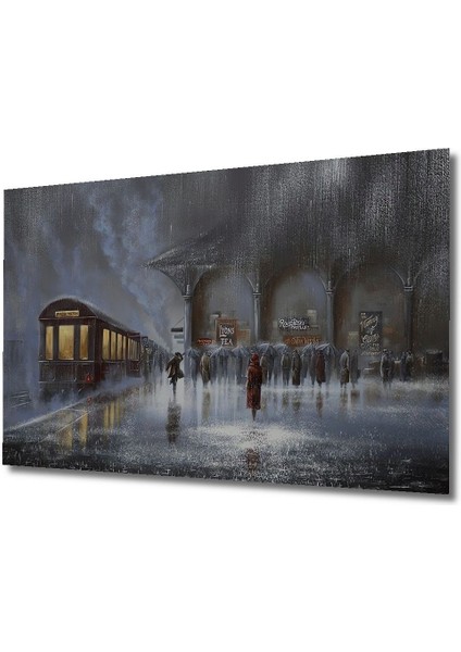 Dekoratif Ahşap Gri Yağmurlu Gece Tablosu Şık Yatay Duvar Dekorasyon Tablosu fırsatları