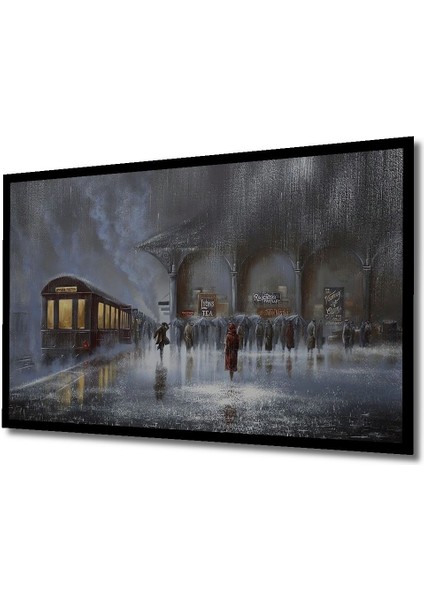 Dekoratif Ahşap Gri Yağmurlu Gece Tablosu Şık Yatay Duvar Dekorasyon Tablosu indirimleri