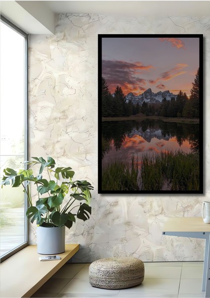 Dekoratif Dikey Ova ve Dağ Manzara Duvar Tablo Ahşap Dikdörtgen Tablo fiyatları