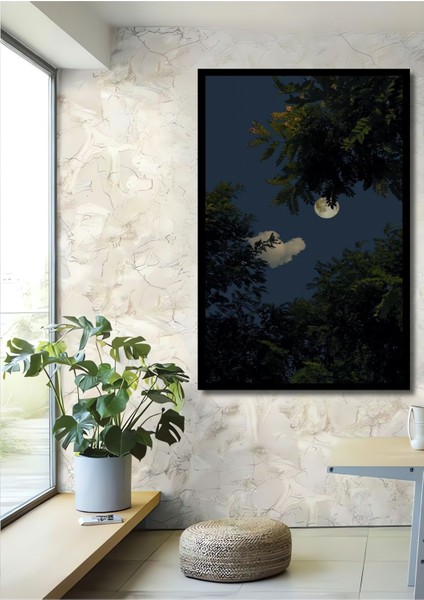 Dekoratif Dikey Ormandan Dolunay Manzara Duvar Tablo Ahşap Dikdörtgen Tablo fiyatları