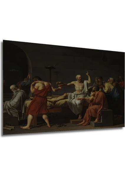 Dekoratif Ahşap Jacques Louis David - Sokrates’in Ölümü Tablosu Şık Yatay Duvar Dekorasyon Tablosu modelleri