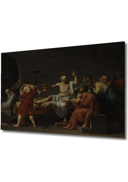 Dekoratif Ahşap Jacques Louis David - Sokrates’in Ölümü Tablosu Şık Yatay Duvar Dekorasyon Tablosu fırsatları