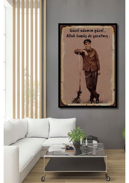 Dekoratif Tablo Kemal Sunal Yeşilçam Retro Çerçeve Görünümlü Dikey Duvar Dekorasyon Tablosu