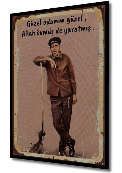 Dekoratif Tablo Kemal Sunal Yeşilçam Retro Çerçeve Görünümlü Dikey Duvar Dekorasyon Tablosu