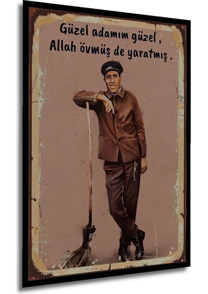 Dekoratif Tablo Kemal Sunal Yeşilçam Retro Çerçeve Görünümlü Dikey Duvar Dekorasyon Tablosu
