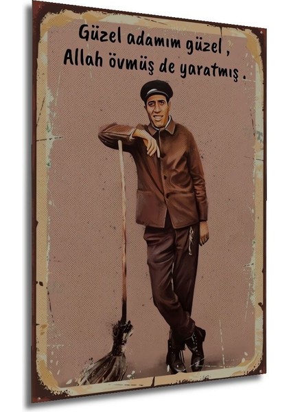 Dekoratif Tablo Kemal Sunal Yeşilçam Retro Çerçeve Görünümlü Dikey Duvar Dekorasyon Tablosu