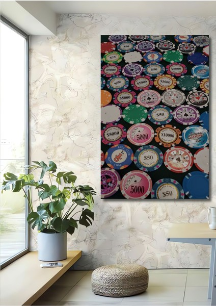 Dekoratif Dikey Poker Çipleri Duvar Tablo Ahşap Dikdörtgen Tablo
