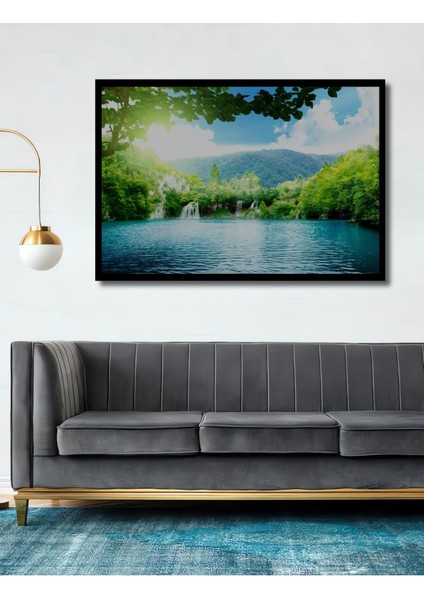 Dekoratif Göl ve Orman Manzara Ahşap Tablo Şık Yatay Duvar Dekorasyon Tablosu fiyatları